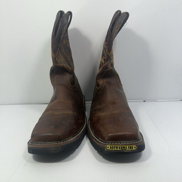 Justin Work Boots Men 13D Steel Toe Western Leather Brown Pull-On ASTM F2413-11 - Picture 3 of 8